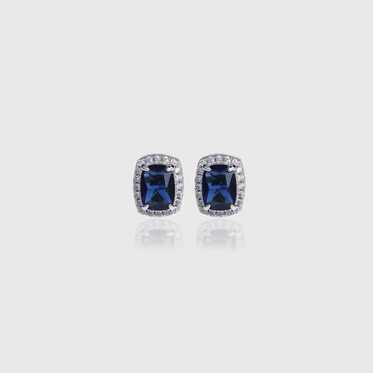 BLUE SQUARE CUT SAPHIRE EARRINGS [WHITE GOLD]